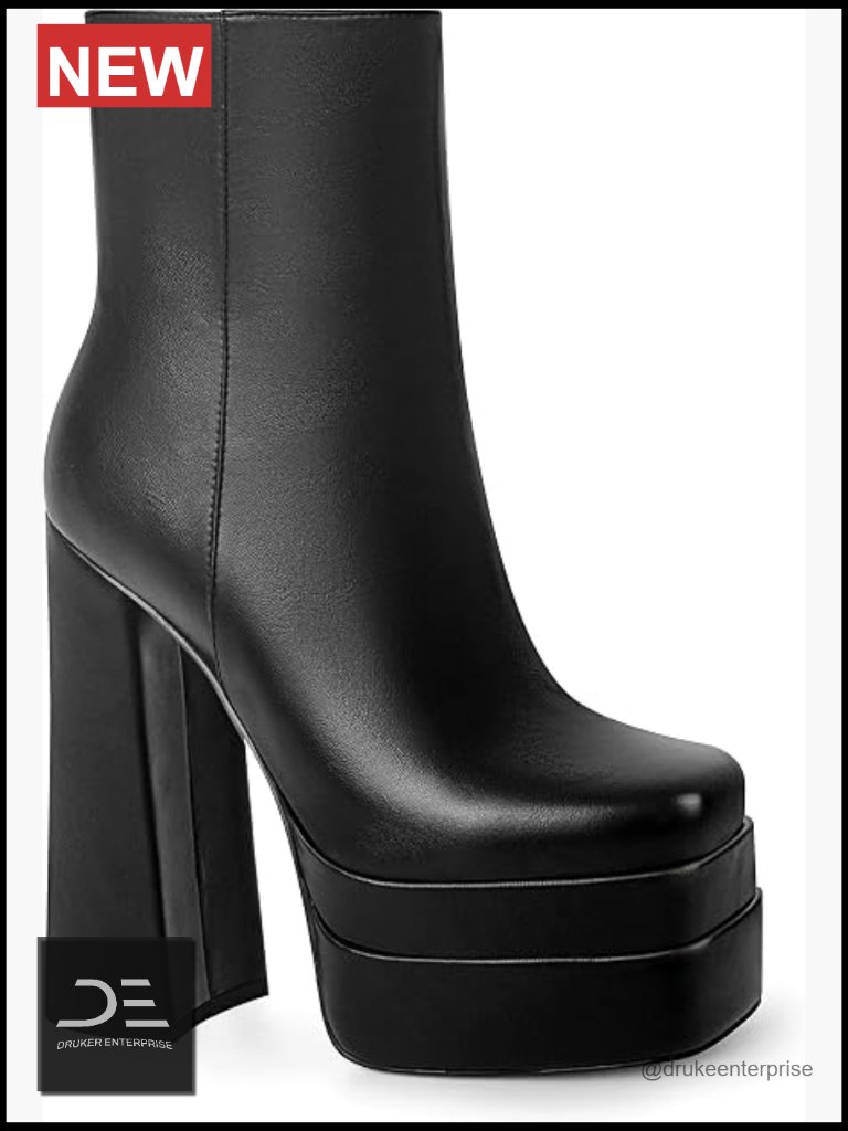 Double Platform Ankle Boots Chunky Heel Side Zipper Square Toe Booties